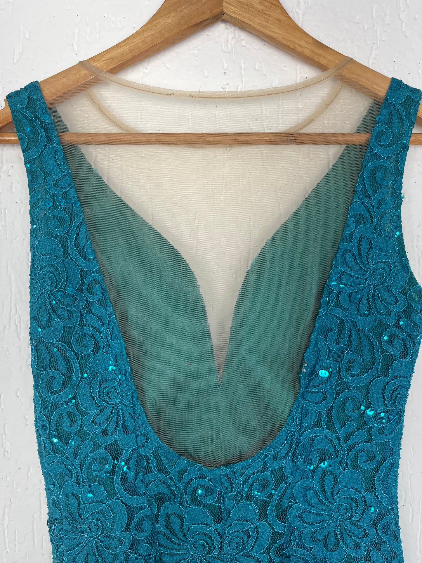 Vestido de Festa Longo Renda e Paetês Azul