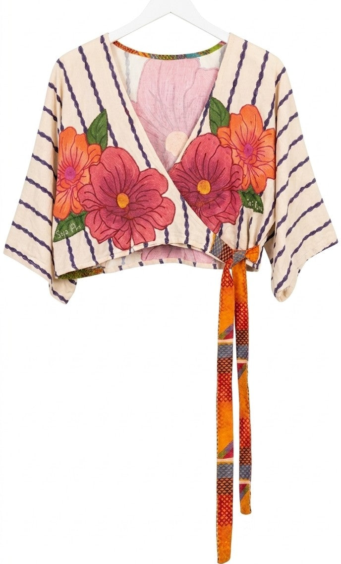 Cropped Kimono Amarrar Viscose Floral estilo Farm Tamanho M (Lindo!)