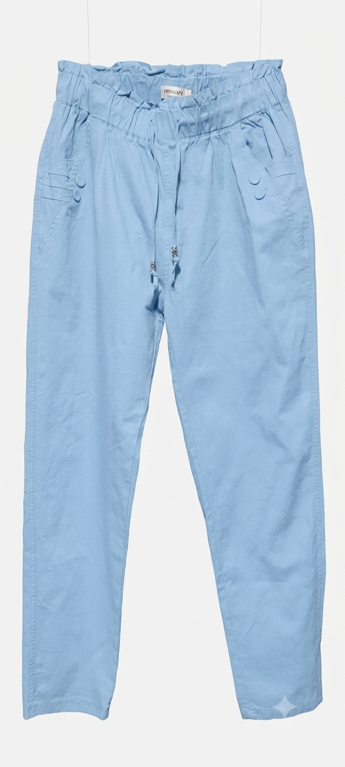 Calça Azul Claro Confortável - Cintura com Elástico e Detalhes Charmosos tam G