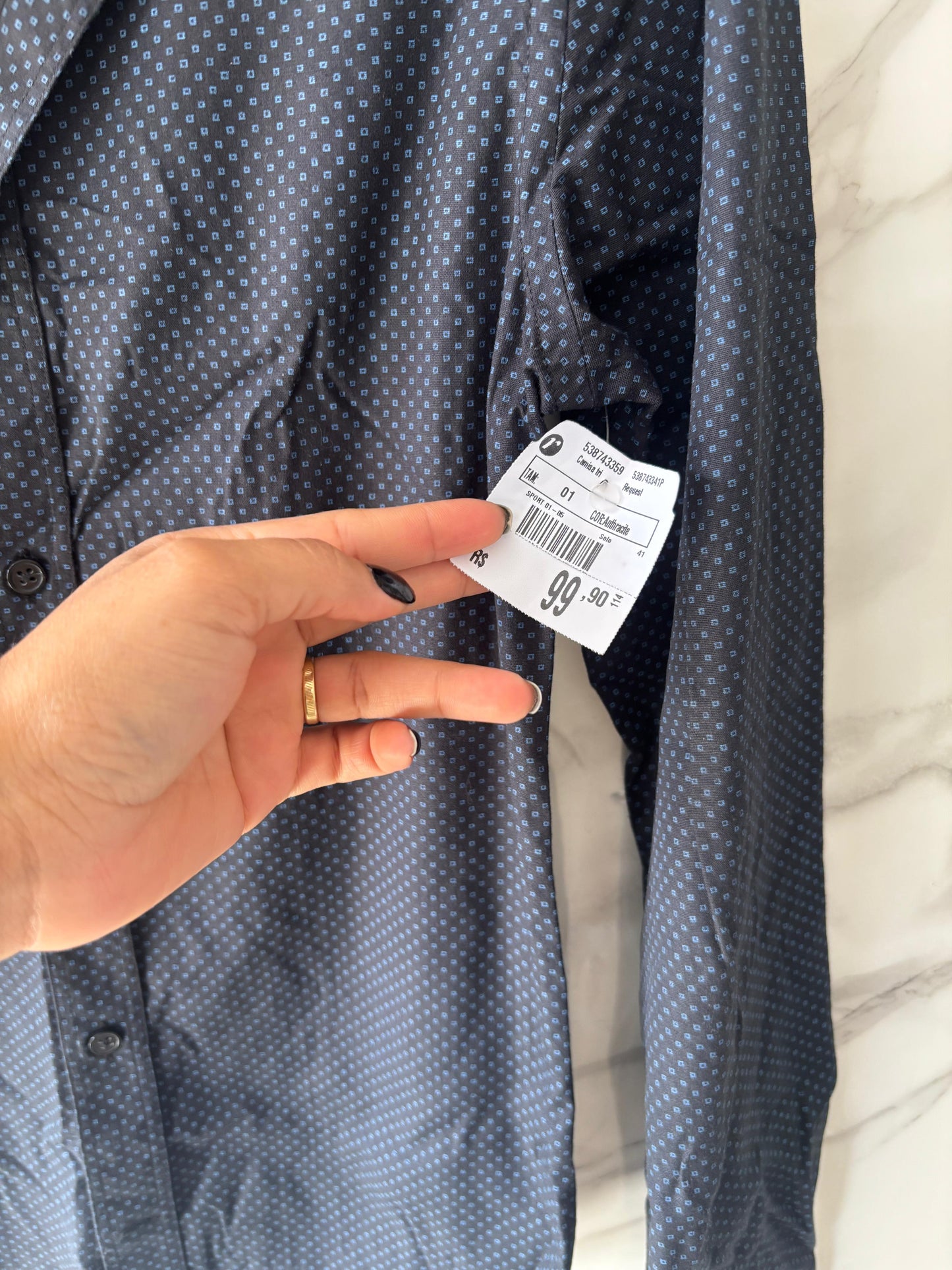 Camisa Social Poá Azul Marinho Renner – Nova – Manga Longa