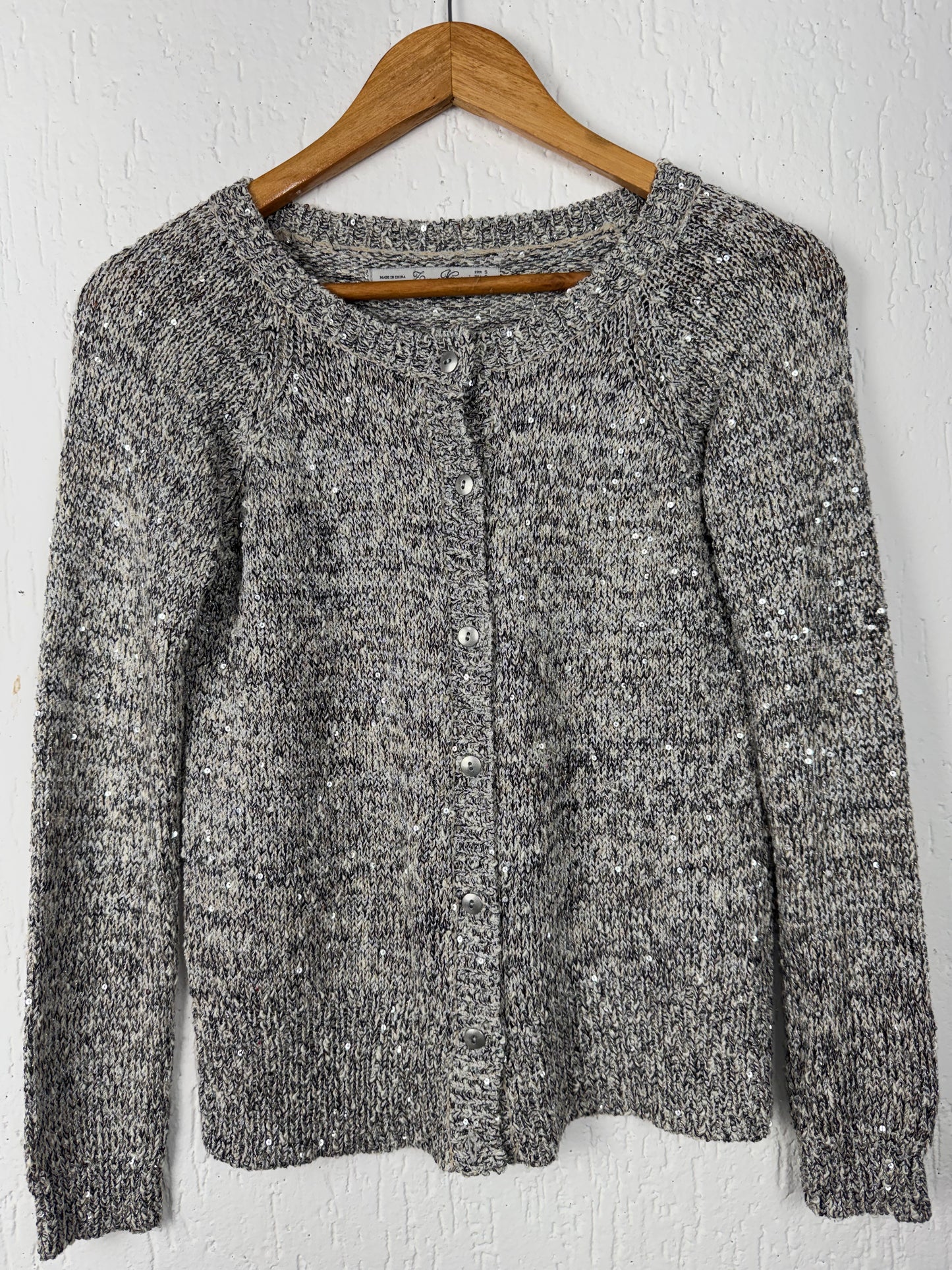Cardigan Tricot Mescla Cinza com Paetês Zara Knit