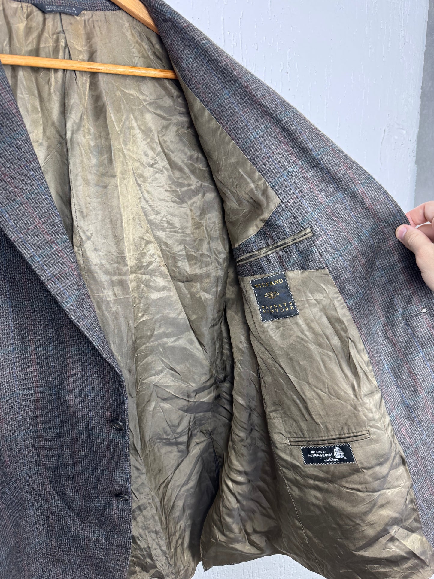 Blazer Alfaiataria Vintage Tweed Cinza Xadrez Lã Masculino