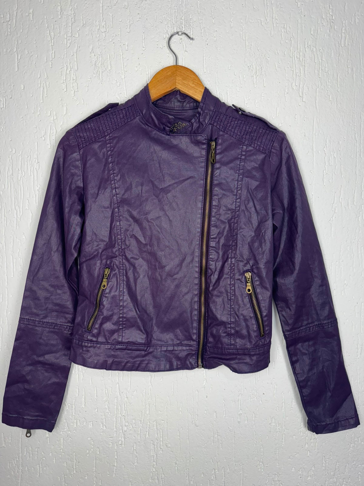 Jaqueta Biker em Material Sintético Roxa Tamanho P