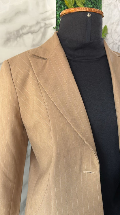 Blazer bege cortelle risca giz branca forrado