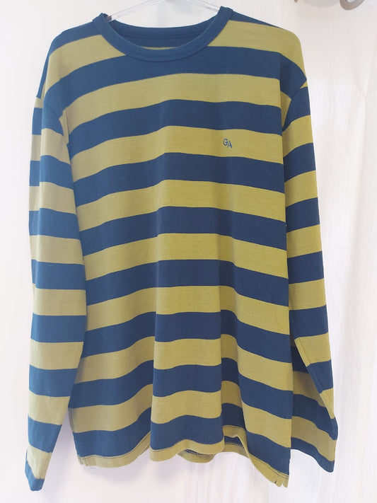 Blusa modal em listras azul marinho e verde oliva, da Gatos&Atos, lindíssima, atemporal, tamamho G de etiqueta mas serve até 44 ( peça ampla )