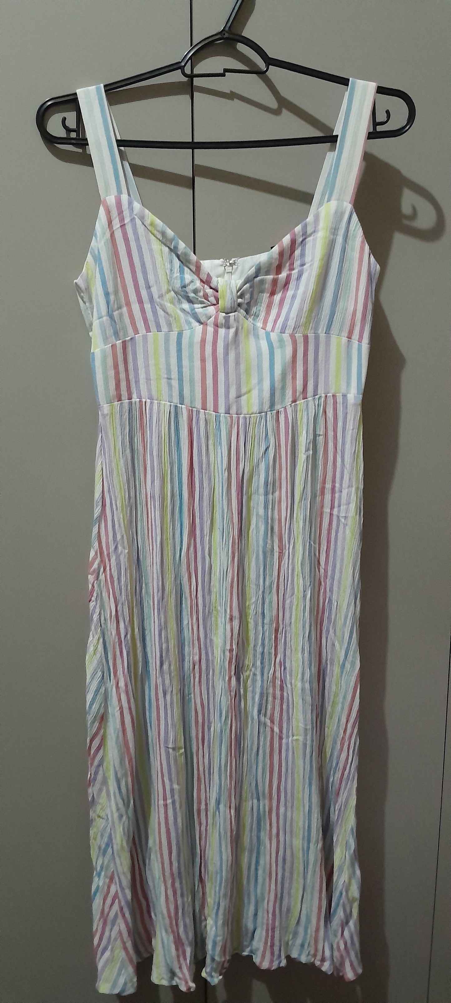 Vestido Forever 21 Listras Candy Colors Texturizado Tam P (Efeito Plissado)