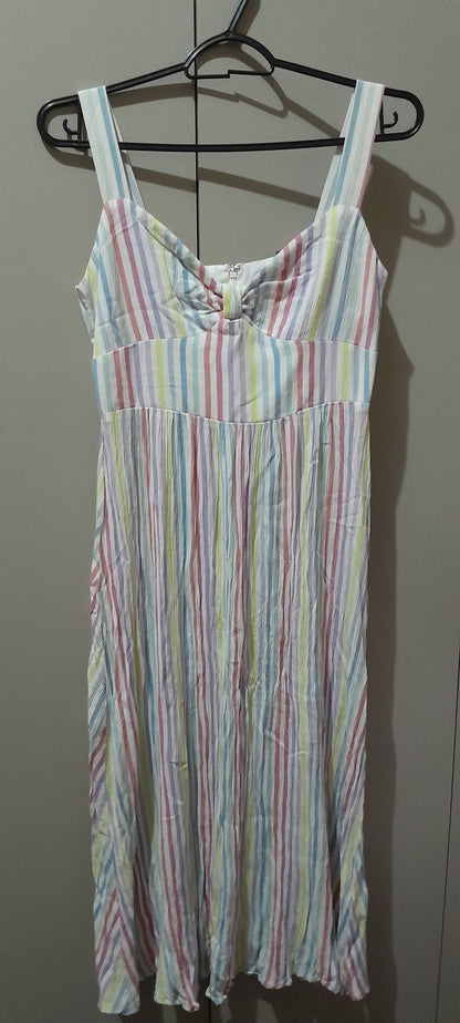 Vestido Forever 21 Listras Candy Colors Texturizado Tam P (Efeito Plissado)