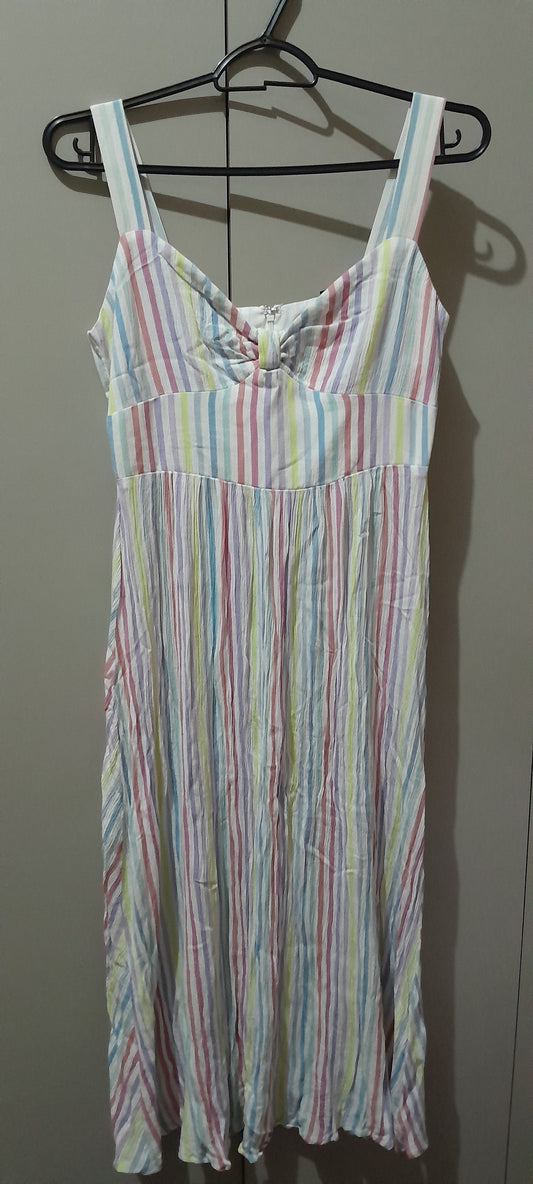 Vestido Forever 21 Listras Candy Colors Texturizado Tam P (Efeito Plissado)