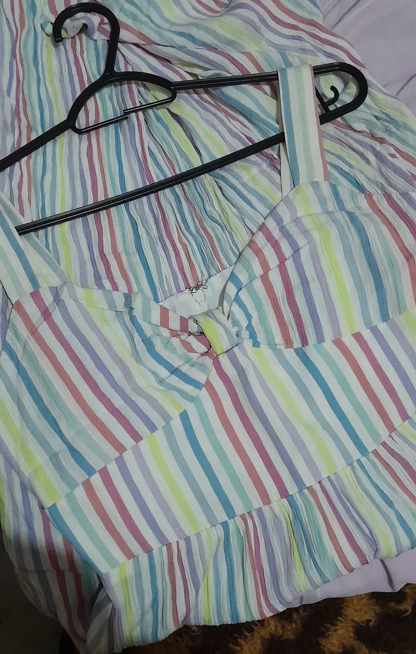 Vestido Forever 21 Listras Candy Colors Texturizado Tam P (Efeito Plissado)