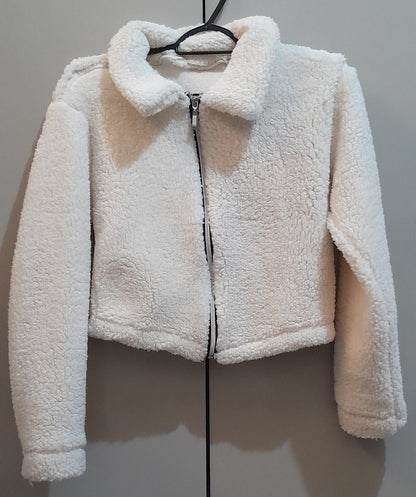 Casaco Teddy Cropped Feminino Pelinho De Zíper Com Gola M