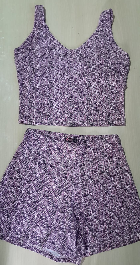 Conjunto Cropped e Short Fitness com Estampa Animal - Rosa M