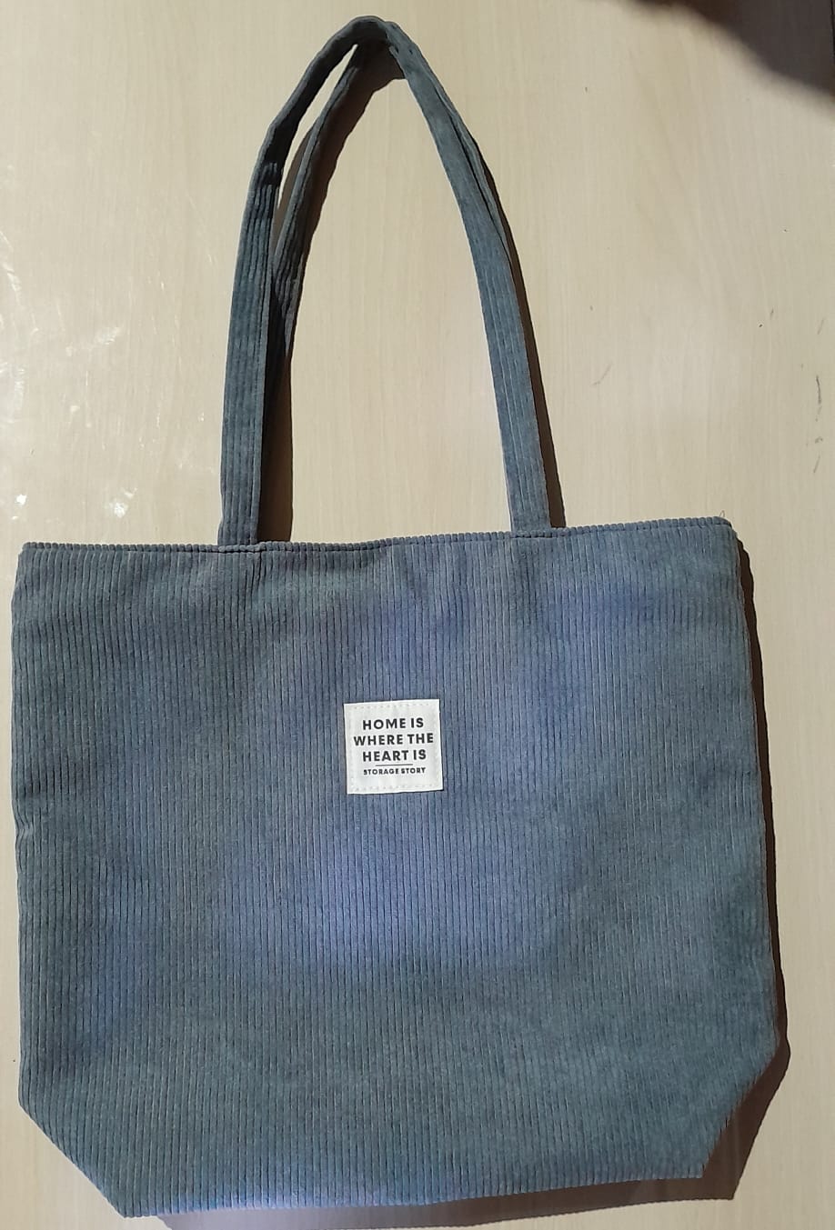 Bolsa Tote de Veludo Cotelê Cinza Forrada