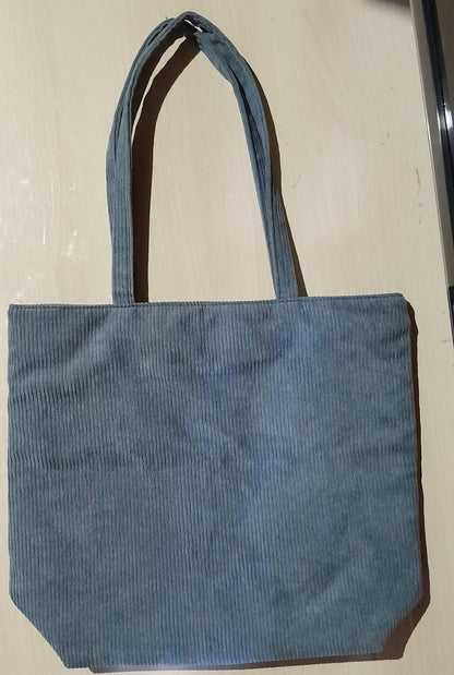 Bolsa Tote de Veludo Cotelê Cinza Forrada