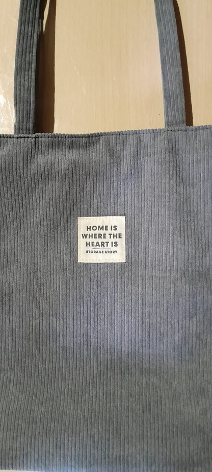 Bolsa Tote de Veludo Cotelê Cinza Forrada