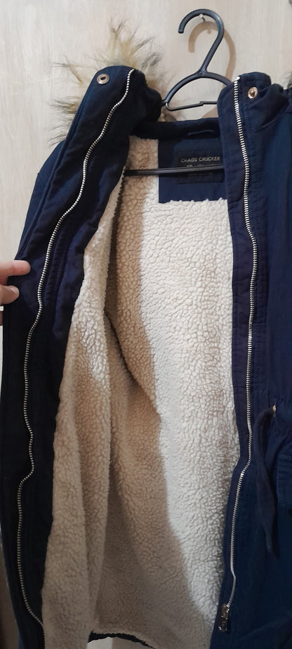 Parka Feminina Azul-Marinho com Capuz de Pelo Sintético e Forro de Lã CHAOS CRUCKER