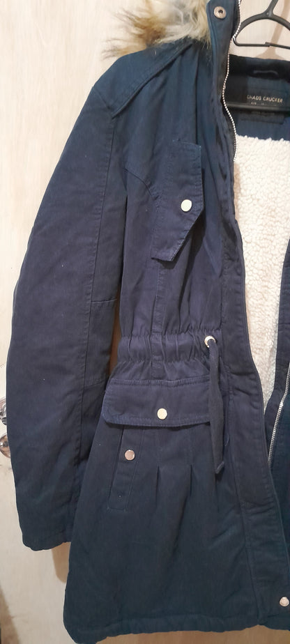 Parka Feminina Azul-Marinho com Capuz de Pelo Sintético e Forro de Lã CHAOS CRUCKER