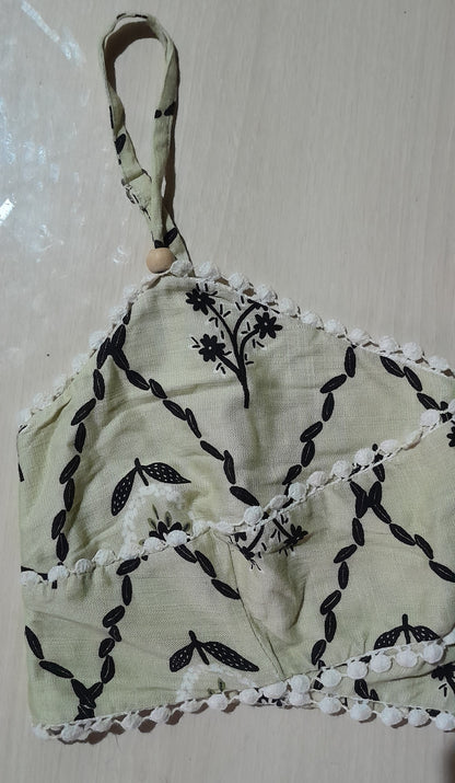 Cropped Feminino BLUESTEEL com Estampa Floral e Detalhes em Pompons M