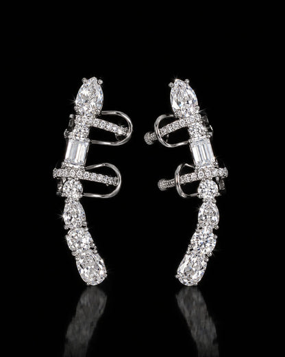 Brinco Ear Cuff Piercing Cravejado em Zircônias Importado Prata 295
