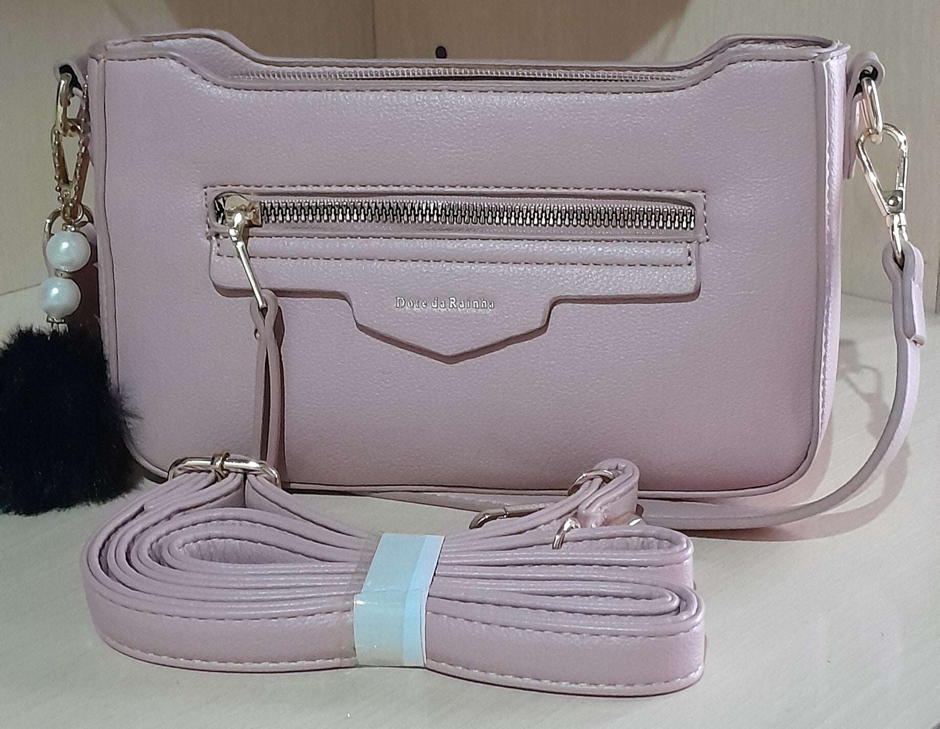 Bolsa de Ombro e Transversal Feminina Dote da Rainha – Rosa Claro com duas Alças