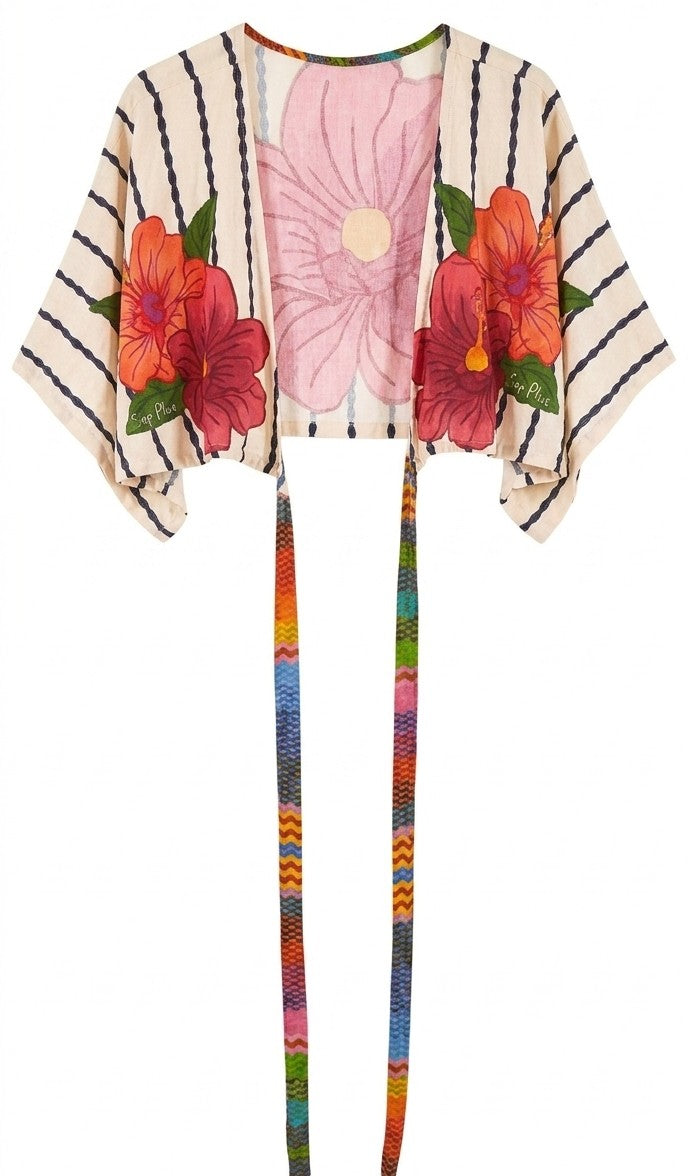 Cropped Kimono Amarrar Viscose Floral estilo Farm Tamanho M (Lindo!)