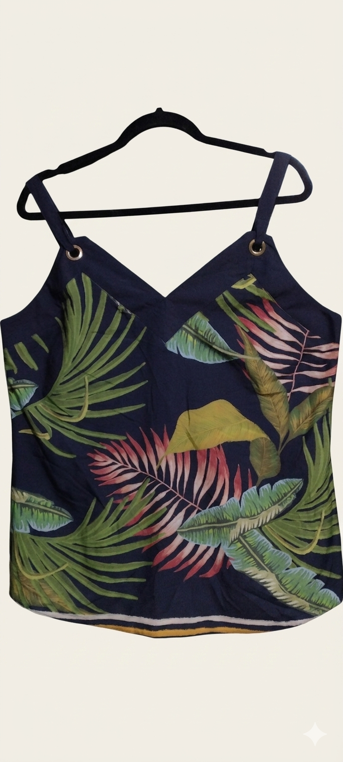 Blusa Regata Alças Argola Estampa Tropical Tam 44 Leve e Fresquinha