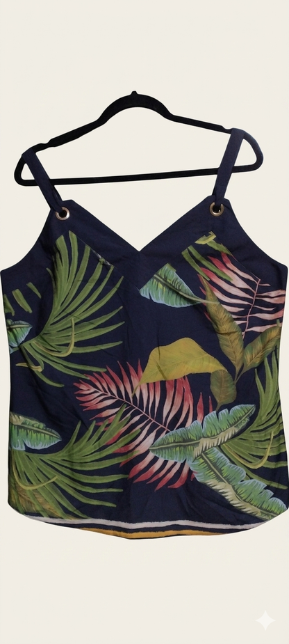 Blusa Regata Alças Argola Estampa Tropical Tam 44 Leve e Fresquinha