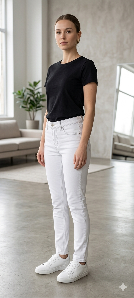 Calça Jeans Branca com Elastano – Tamanho 36 – Confortável e Versátil