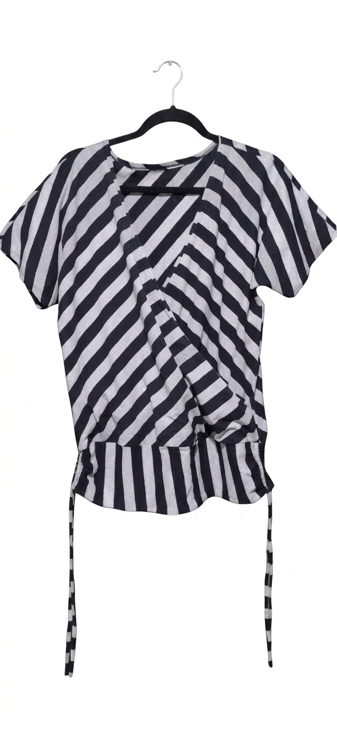Blusa Elegante Tom Uva com Laço - Tecido LBlusa Listrada com Fios Prateados e Ajuste Lateral tam Geve e Sofisticado (Tam M)
