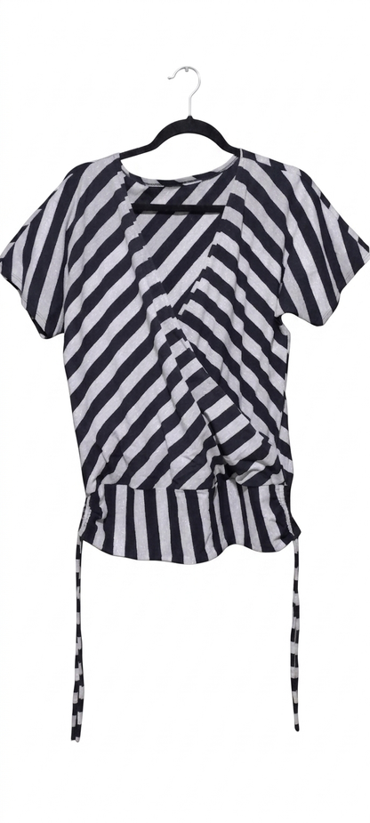Blusa Elegante Tom Uva com Laço - Tecido LBlusa Listrada com Fios Prateados e Ajuste Lateral tam Geve e Sofisticado (Tam M)