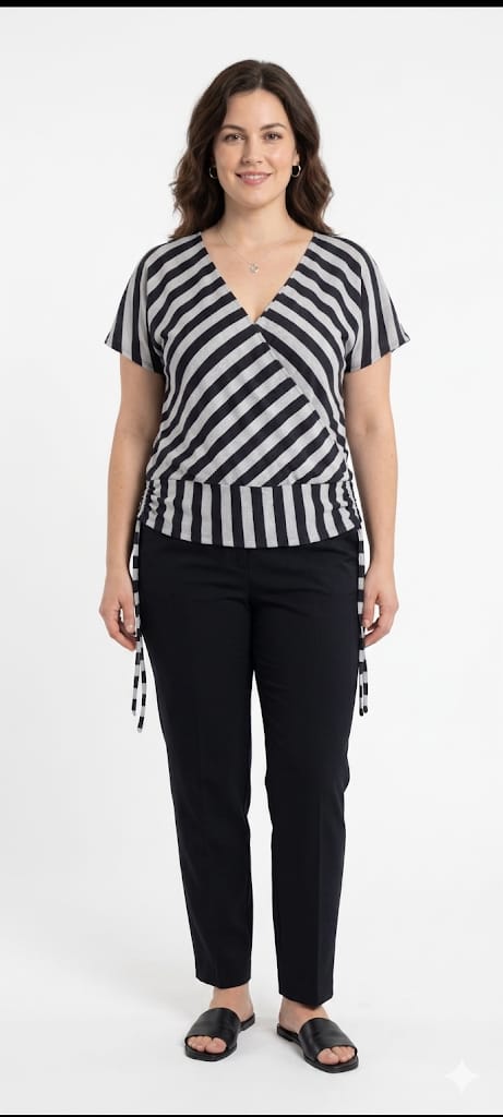 Blusa Elegante Tom Uva com Laço - Tecido LBlusa Listrada com Fios Prateados e Ajuste Lateral tam Geve e Sofisticado (Tam M)