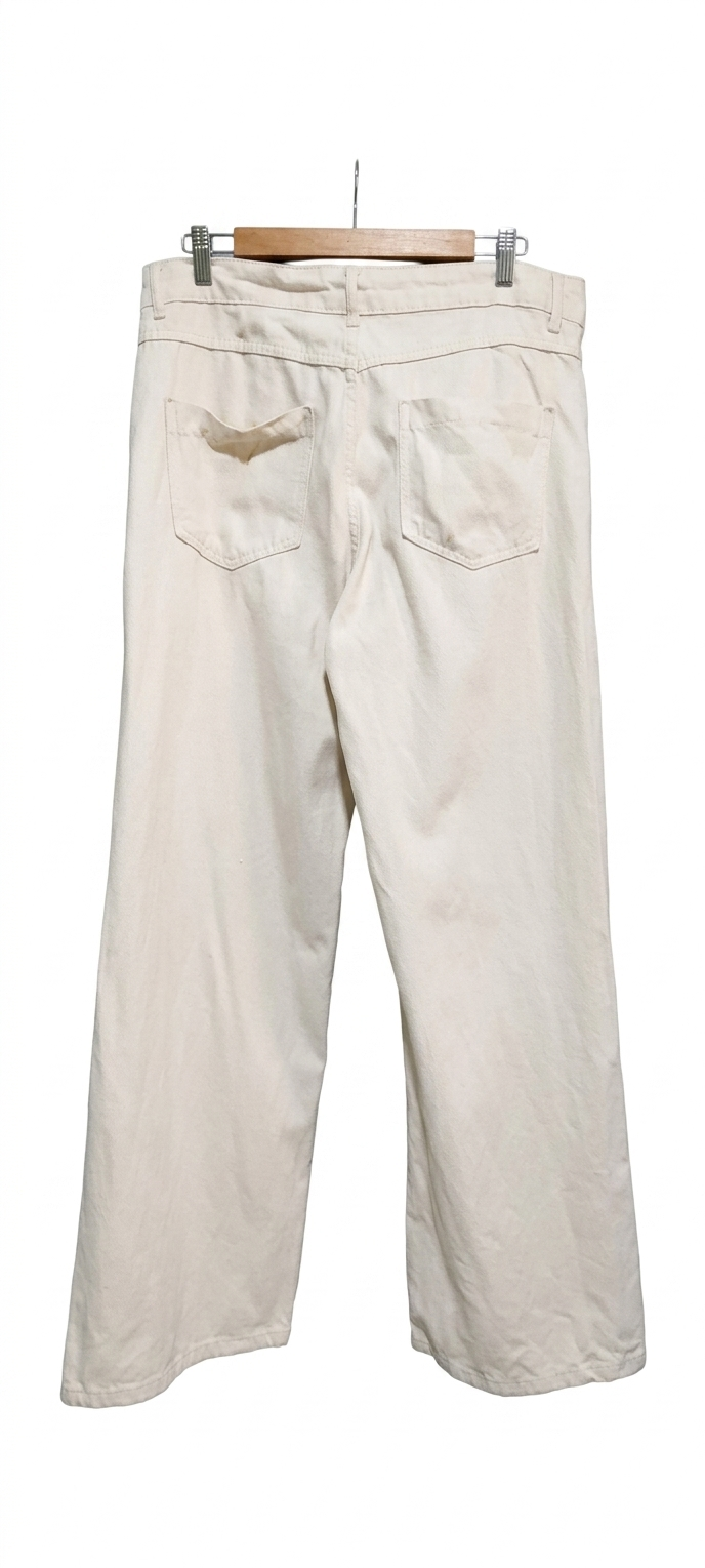 Calça Wide Leg em Sarja Bege – Tamanho 44