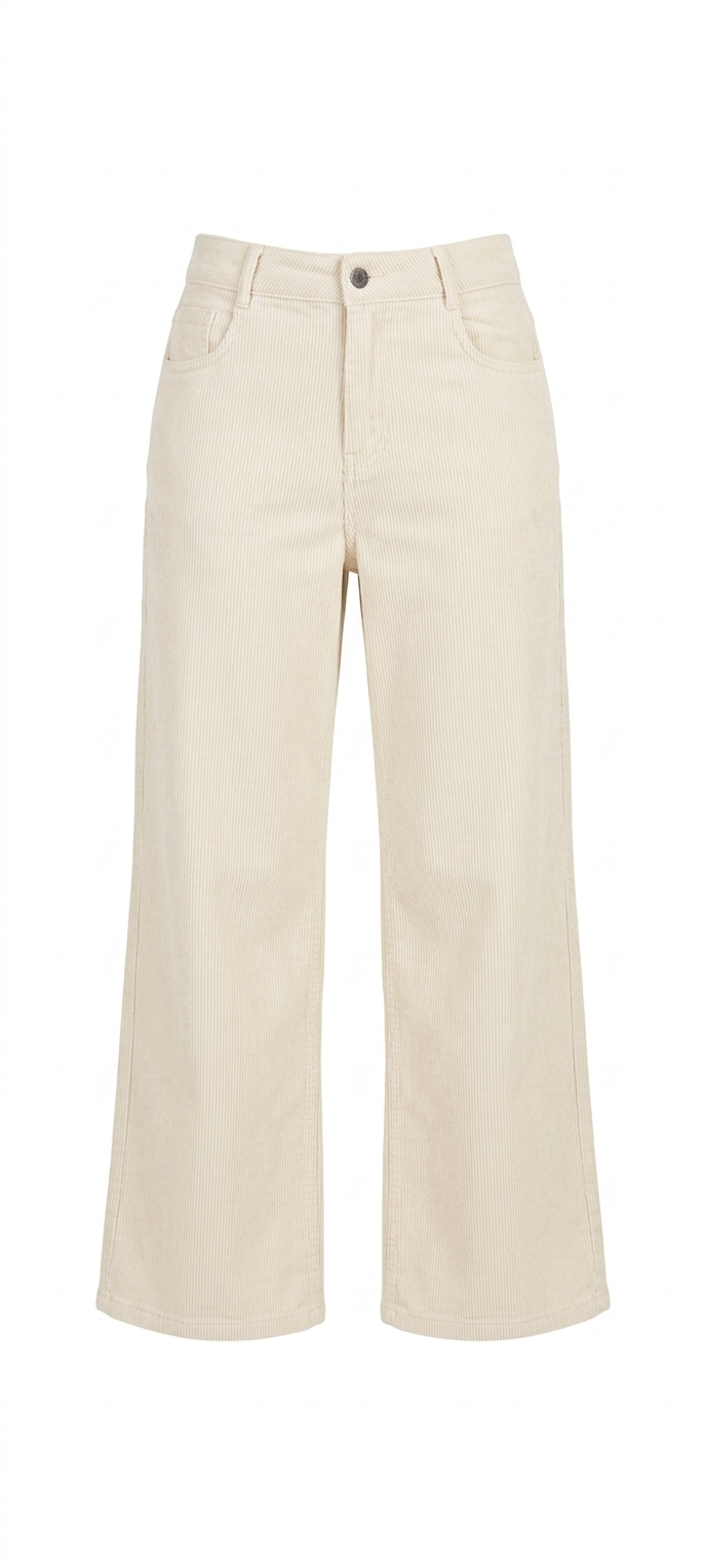 Calça Wide Leg em Sarja Bege – Tamanho 44
