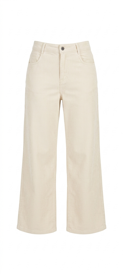Calça Wide Leg em Sarja Bege – Tamanho 44