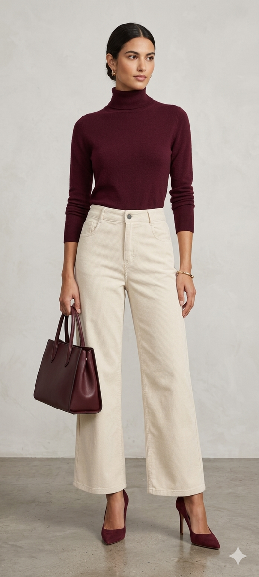 Calça Wide Leg em Sarja Bege – Tamanho 44