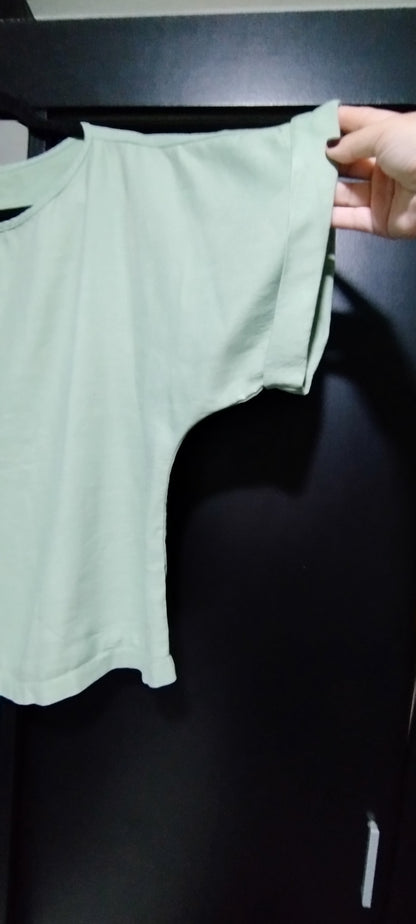 Blusa verde oliva elegante - Viscose com Linho - Tam 42