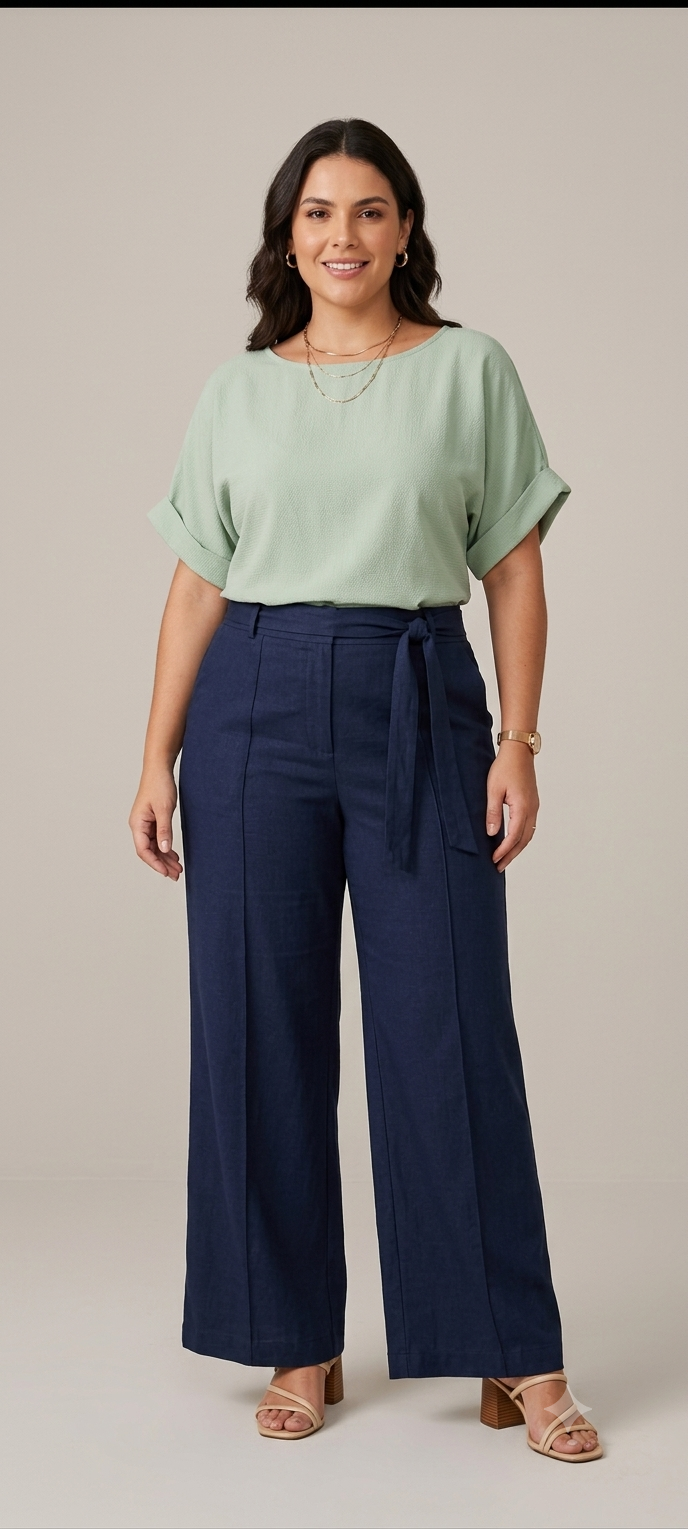 Blusa verde oliva elegante - Viscose com Linho - Tam 42