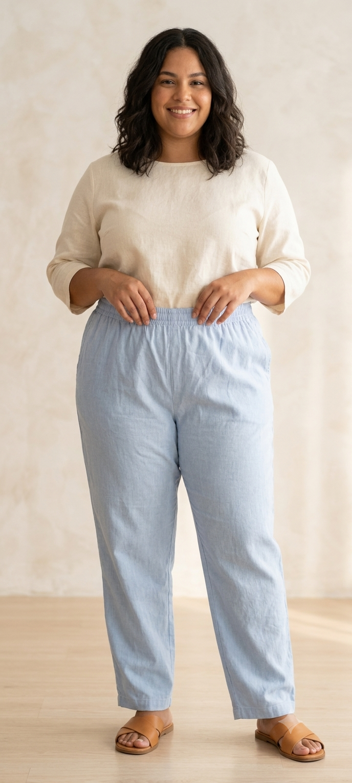 Calça Pantalona em Algodão - Jeans Claro - Tam XL (G/GG)