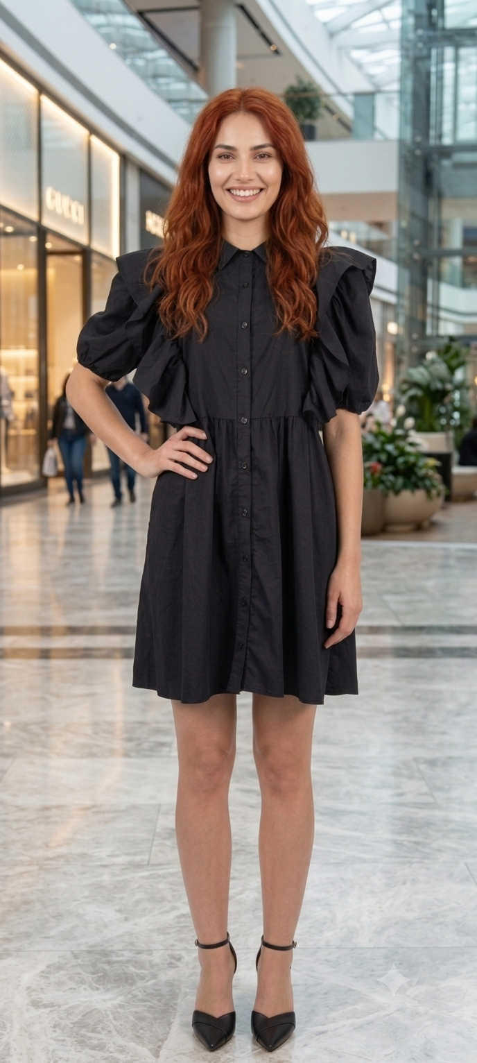 Vestido preto linho com viscose, manga princesa, estilo elegante e casual