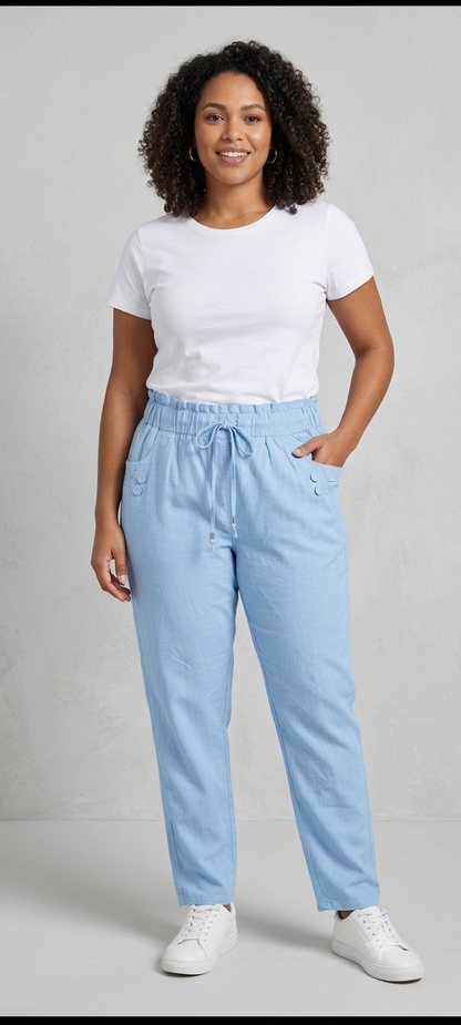 Calça Azul Claro Confortável - Cintura com Elástico e Detalhes Charmosos tam G