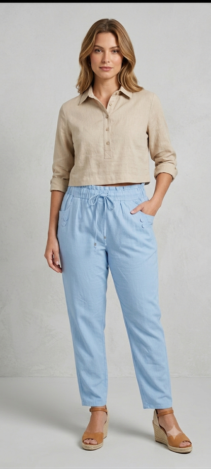 Calça Azul Claro Confortável - Cintura com Elástico e Detalhes Charmosos tam G