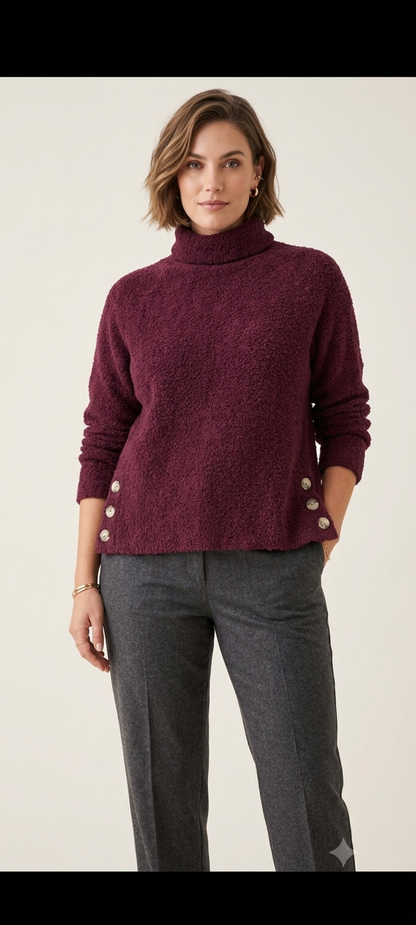 Blusa Gola Alta Vinho "City Essential" – Fofinha e com Botões - Tam G