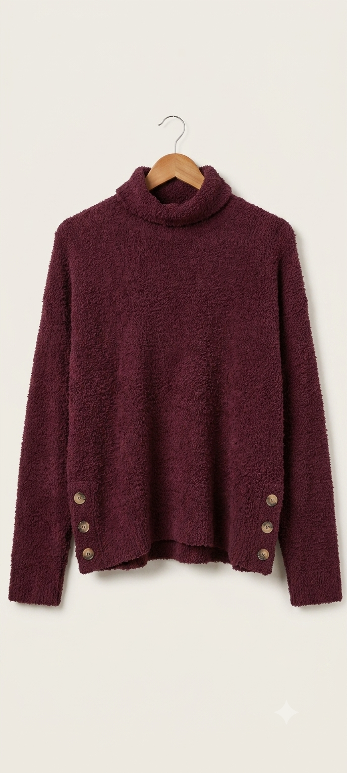 Blusa Gola Alta Vinho "City Essential" – Fofinha e com Botões - Tam G