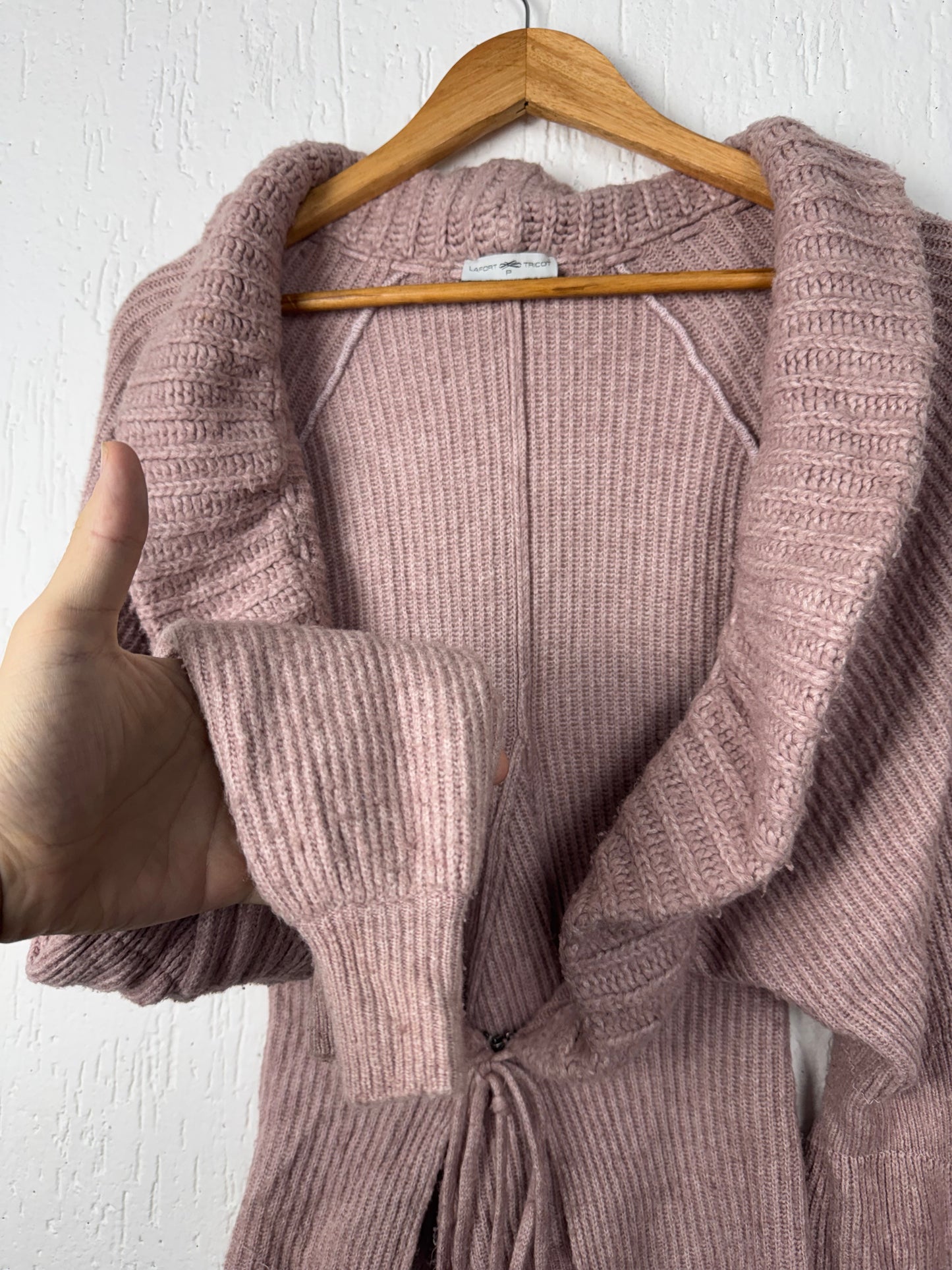 Cardigan Tricô Rosa Antigo Feminino com Amarração Lafort