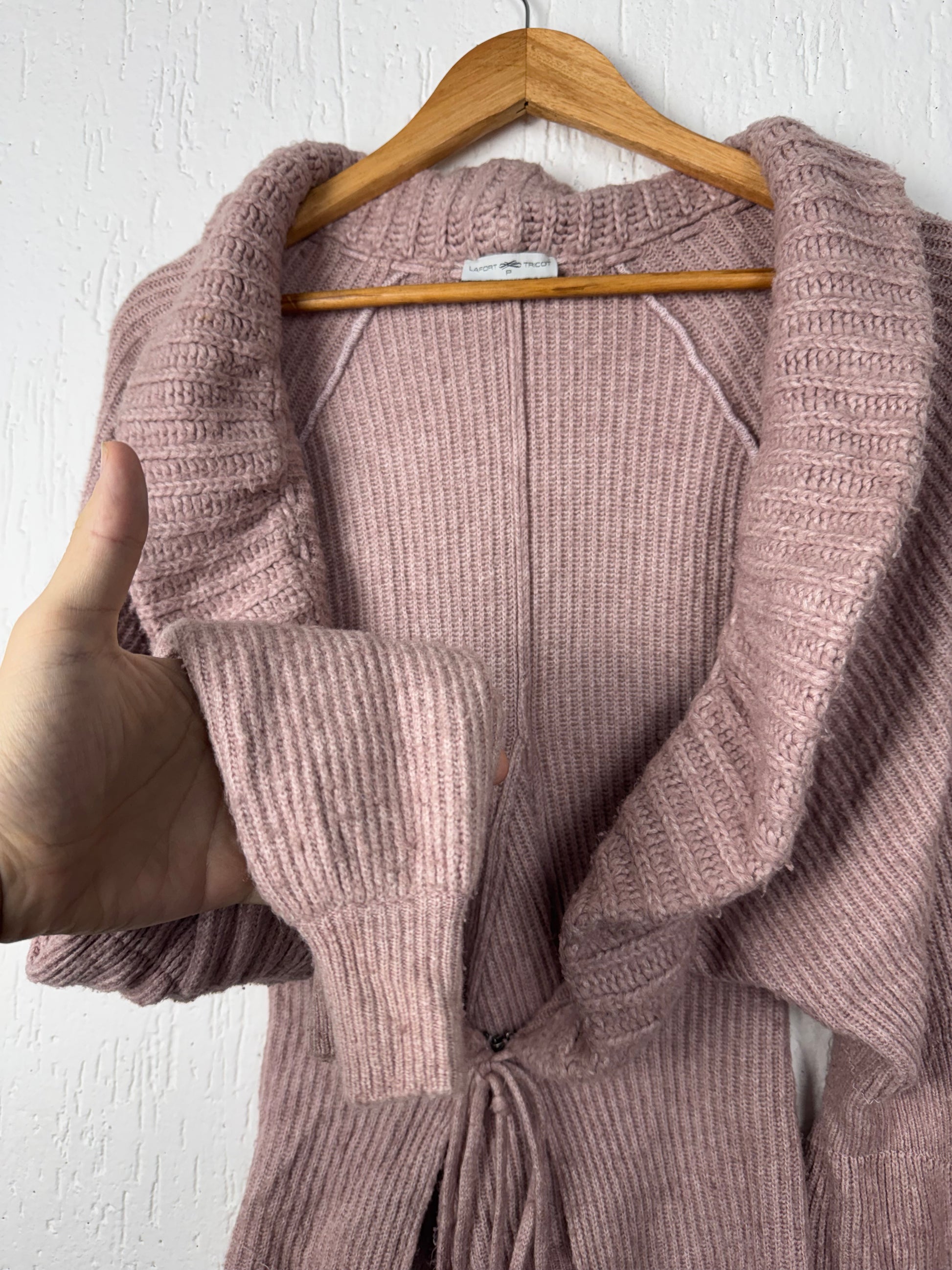 Cardigan Tricô Rosa Antigo Feminino com Amarração Lafort