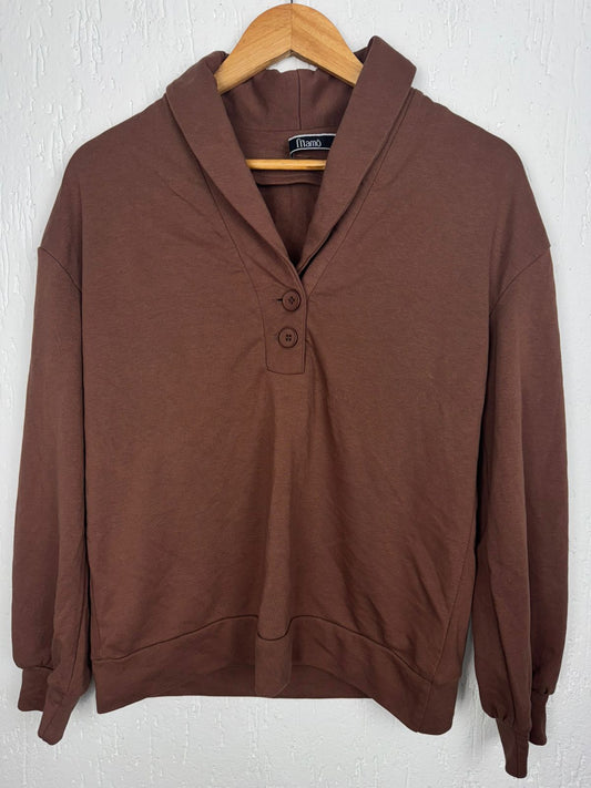 Blusa de Moletom Da Marca Mamo Original com Gola Xale e Botões – Marrom Tamanho:M