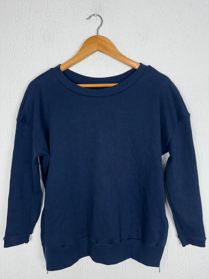 Blusa de Moletom Canelado com Zíper Lateral – Azul Marinho Tamanho G
