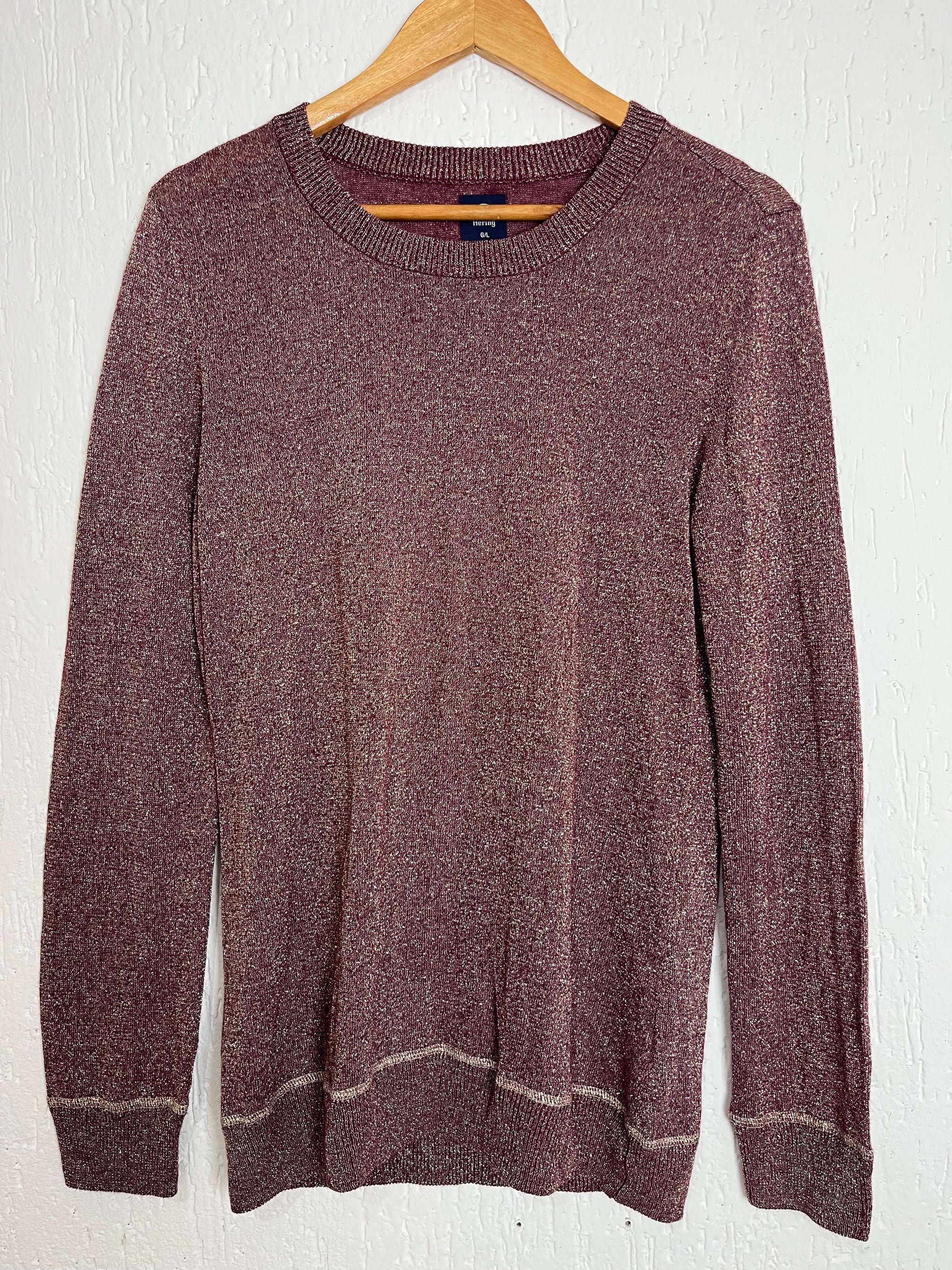 Blusa Feminina Hering Tricot com Lurex - Vinho e Dourado