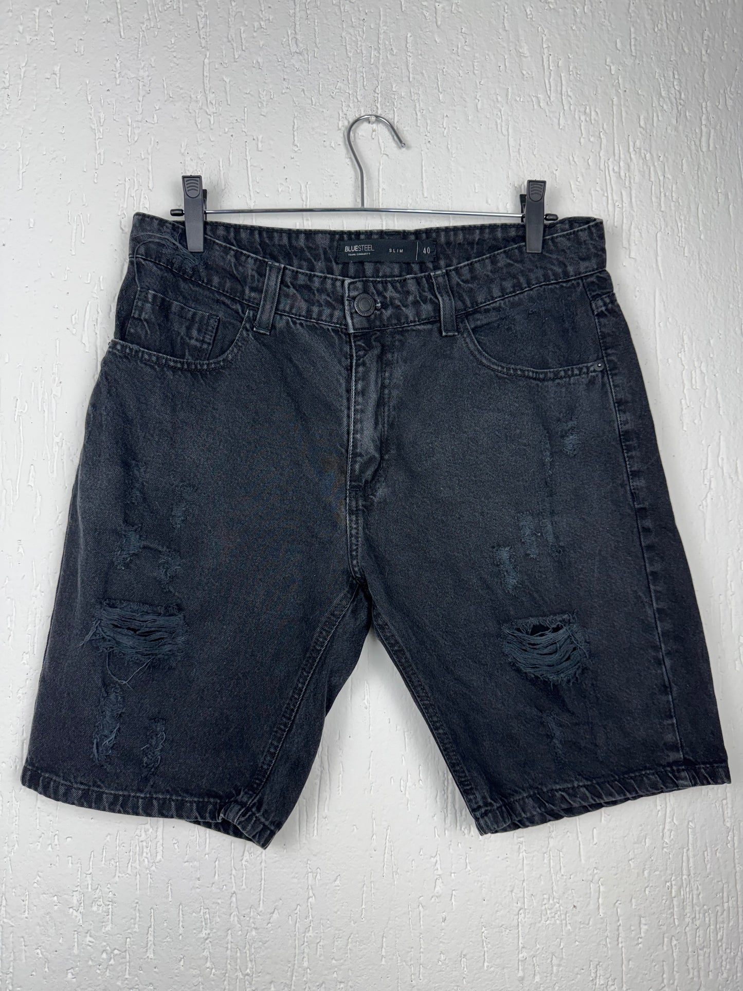 Bermuda Jeans Blue Steel Preta Destroyed Slim
