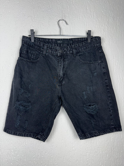 Bermuda Jeans Blue Steel Preta Destroyed Slim