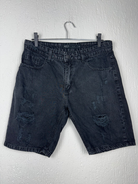 Bermuda Jeans Blue Steel Preta Destroyed Slim